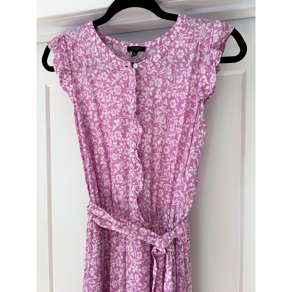 Talbots Petite Orchid Pink Floral Ruffle Tiered Midi Dress 6P Flutter Sleeve - Picture 2 of 11